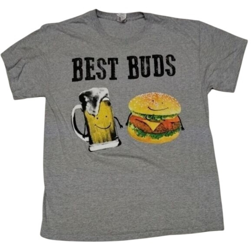 Gildan Best Buds Beer Burger Graphic Print Crew‎ Neck T-Shirt, L Dad Father
